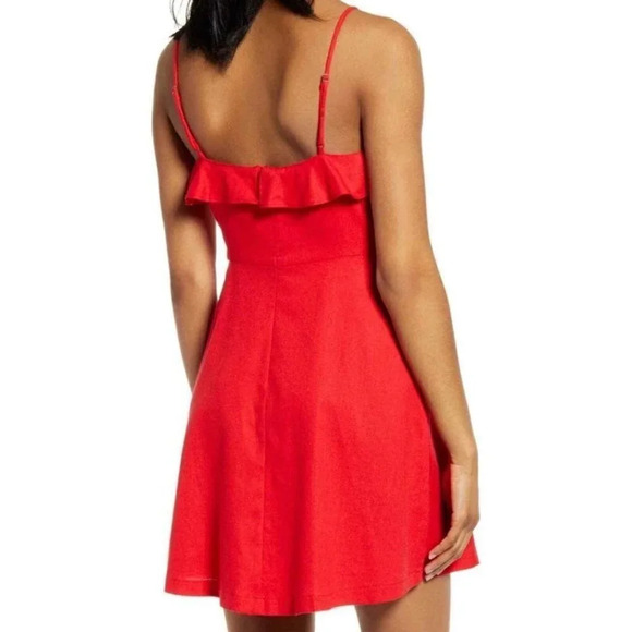 All In Favor Ruffle Mini Dress Tie Front Sleeveless Casual Party Sundress Size L - Picture 4 of 11